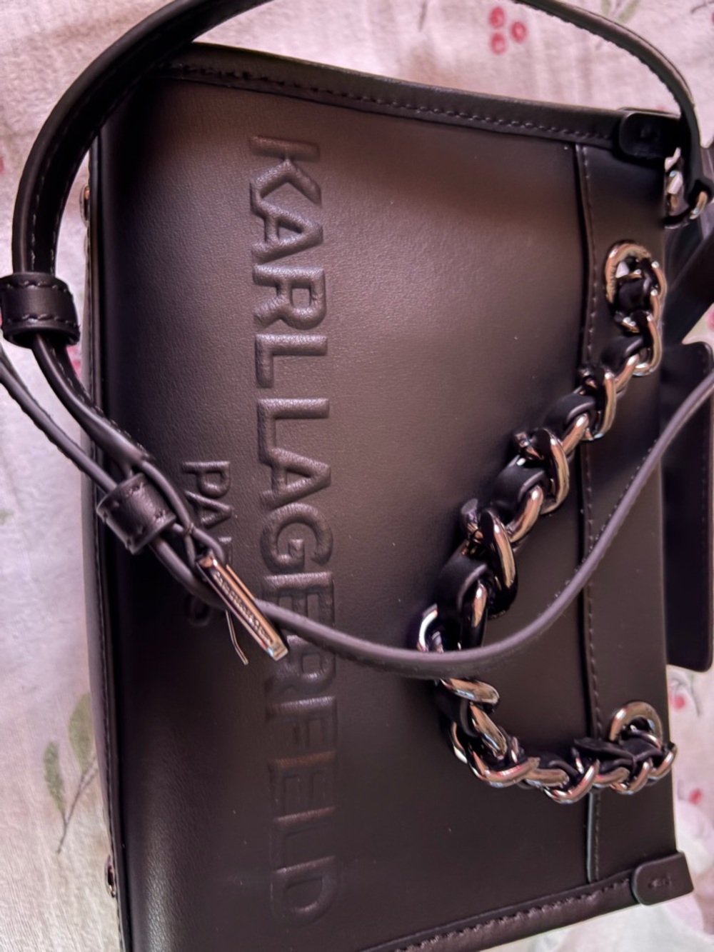 Karl Lagerfeld Black Crossbody Bag with Silver Chain